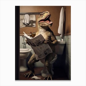 Dinosaur Reading Newspaper 2 Canvas Print