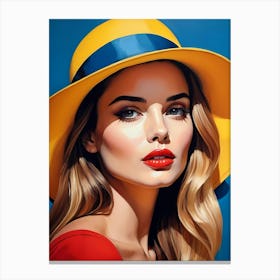 Woman Portrait With Hat Pop Art (19) Canvas Print