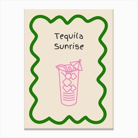 Tequila Sunrise Doodle Poster Green & Pink Canvas Print