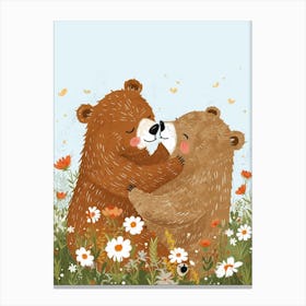 Two Bears Playing Together In A Meadow Storybook Illustration 4 Canvas Print