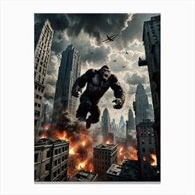 Giant Chaos: The Giant Gorilla Clashes with Warplanes Over New York Canvas Print