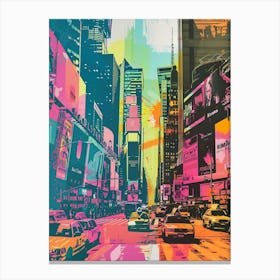 Times Square New York Colourful Silkscreen Illustration 4 Canvas Print