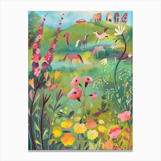 Meadow With Horses Canvas Print