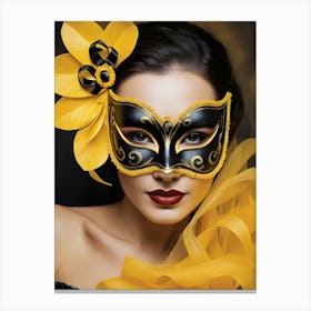 A Woman In A Carnival Mask, Yellow And Black (20) Canvas Print