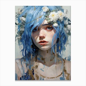 Blue haired flower girl Canvas Print