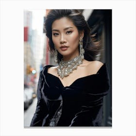 Asian Woman Adorned In Haute Couture Fashion Poised Elegantly Silk And Velvet Textures Contrastin Canvas Print