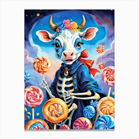 Cute Skeleton Cow Painting Halloween (29) Canvas Print