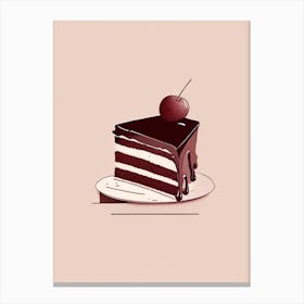 Chocolate Cherry Cake Dessert Minimal Line Drawing Flower Canvas Print