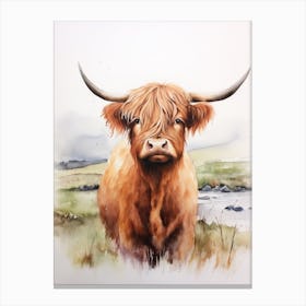 Watercolour Portrait Of A Highland Cow 1 Canvas Print