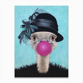 Ostrich With Bubblegum Canvas Print