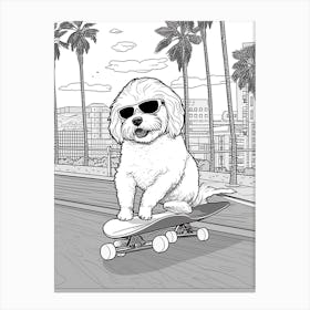 Maltese Dog Skateboarding Line Art 1 Canvas Print