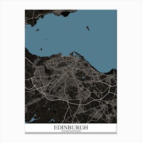 Edinburgh Black Blue Map Canvas Print