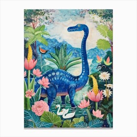 Dinosaur With Swans Painting 1 Canvas Print