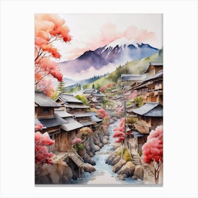 Watercolor Of Japanese Village 1 Canvas Print