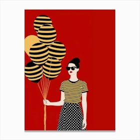 Girl Holding Balloons Canvas Print