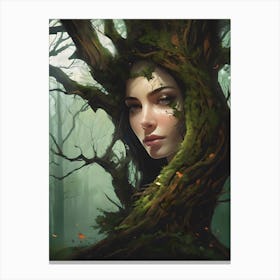 Woman's Face In The Tree Canvas Print