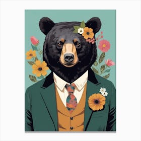 Floral Black Bear Portrait In A Suit (23) Canvas Print