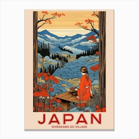 Shirakawa Go Village, Visit Japan Vintage Travel Art 3 Canvas Print