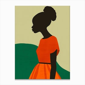 Silhouette Of A Woman In Orange Dress Canvas Print