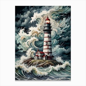 Lighthouse In The Storm 2 Canvas Print