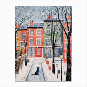 Cat In The Streets Of Matisse Style London With Snow 2 Canvas Print