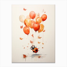 Ladybug Flying With Autumn Fall Pumpkins And Balloons Watercolour Nursery 2 Canvas Print