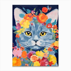 British Shorthair Cat With A Flower Crown Painting Matisse Style 4 Canvas Print