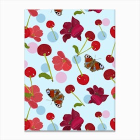 Cheries And Butterflies Canvas Print
