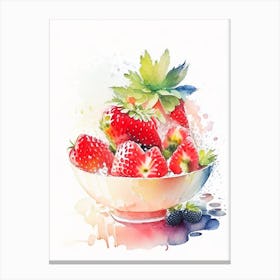 Bowl Of Strawberries, Fruit, Storybook Watercolours 1 Canvas Print