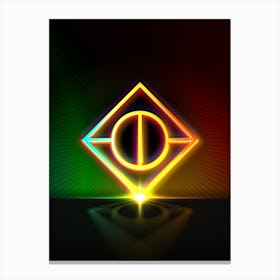 Neon Geometric Glyph in Watermelon Green and Red on Black n.0485 Canvas Print