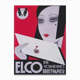 Asian Woman With Letter, Art Deco Vintage Poster Canvas Print