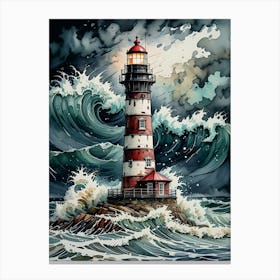 Lighthouse In The Storm 3 Canvas Print