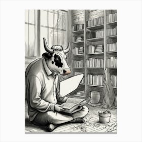 Cow Reading A Book 3 Canvas Print