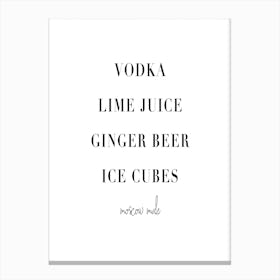Moscow Mule Cocktail Recipe Canvas Print