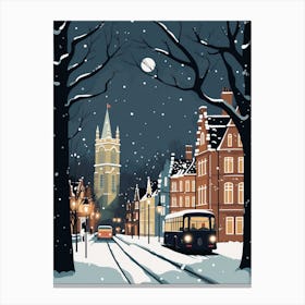 Winter Travel Night Illustration Cardiff United Kingdom 1 Canvas Print