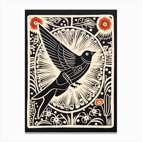 B&W Bird Linocut Swallow 3 Canvas Print