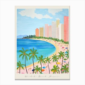 Poster Of Waikiki Beach, Honolulu, Hawaii, Matisse And Rousseau Style 2 Canvas Print