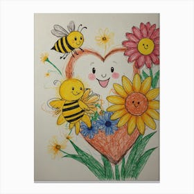 Bees And Flowers Canvas Print