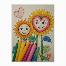 Sunflowers And Hearts Canvas Print