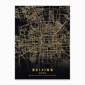 Beijing China Black And Gold Map - Zoomed Canvas Print