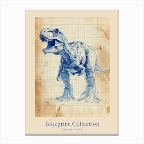 Giganotosaurus Dinosaur Blue Print Sketch 3 Poster Canvas Print