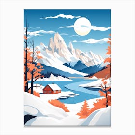Retro Winter Illustration Patagonia Argentina 2 Canvas Print