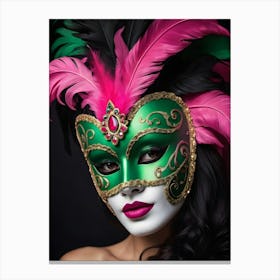 A Woman In A Carnival Mask, Pink And Black (34) Canvas Print