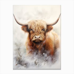 Watercolour Of Highland Cow In The Storm 2 Canvas Print