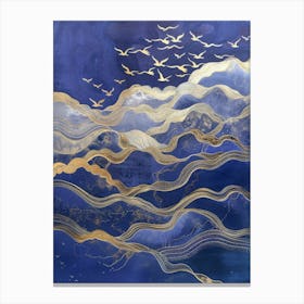 Blue And Gold Seagulls Canvas Print