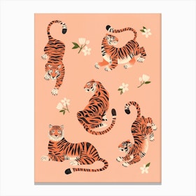 Fierce Tigers In Peach Canvas Print