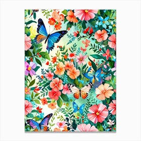 Seamless Pattern With Butterflies And Flowers Canvas Print