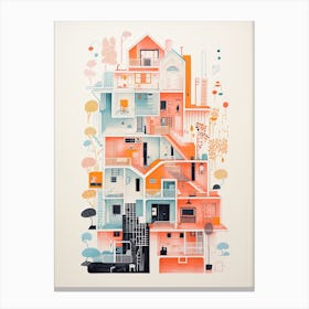 A House In Seoul, Abstract Risograph Style 2 Canvas Print