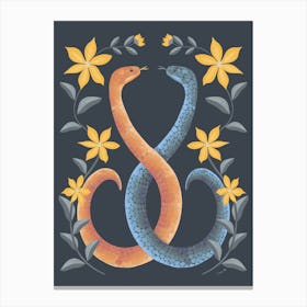 Snakes Entwined With Flowers Canvas Print