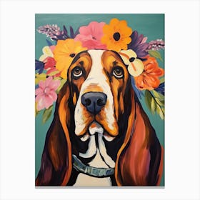 Basset Hound Portrait With A Flower Crown, Matisse Painting Style 4 Canvas Print